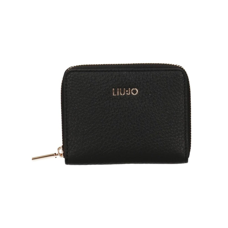 Portafoglio Donna compatto Nero, zip around, con logo in metallo frontale