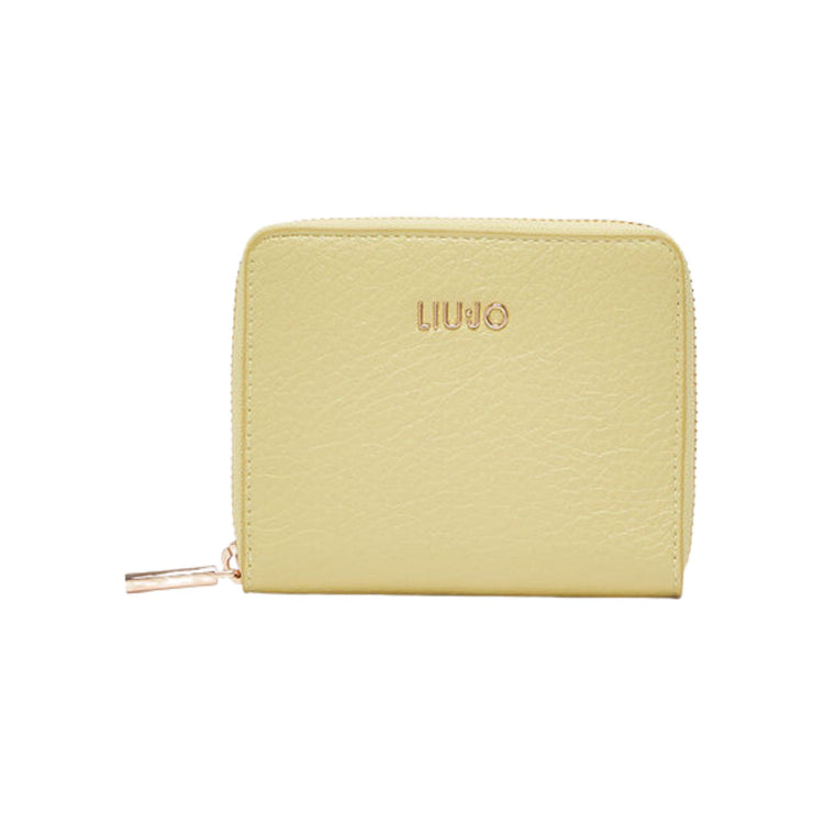 Portafoglio Donna Giallo, effetto bottalato, con logo in metallo frontale e zip around