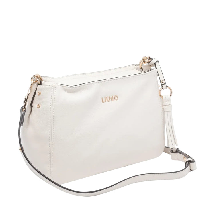 Borsa a tracolla crema con dettagli in oro