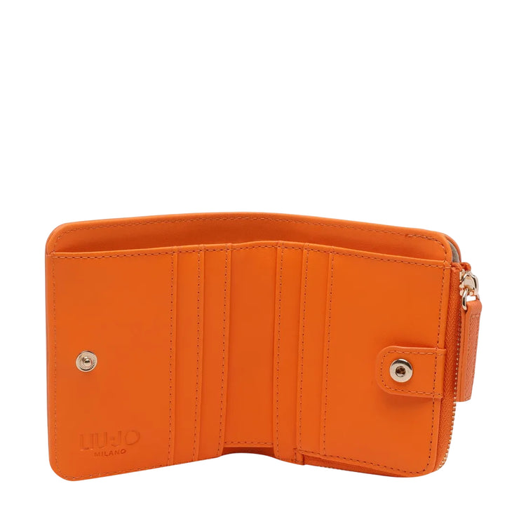Portafoglio arancione piccolo con logo in rilievo