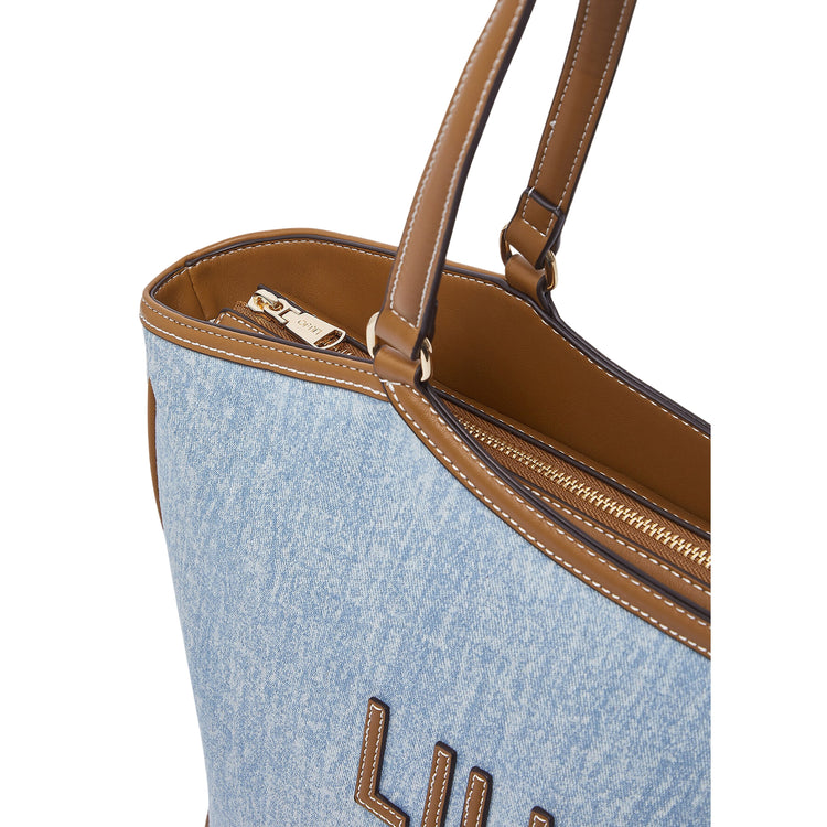 Tote grande in denim con maxi logo