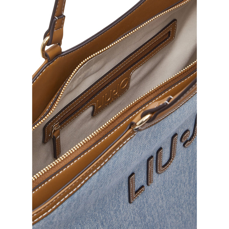 Tote grande in denim con maxi logo