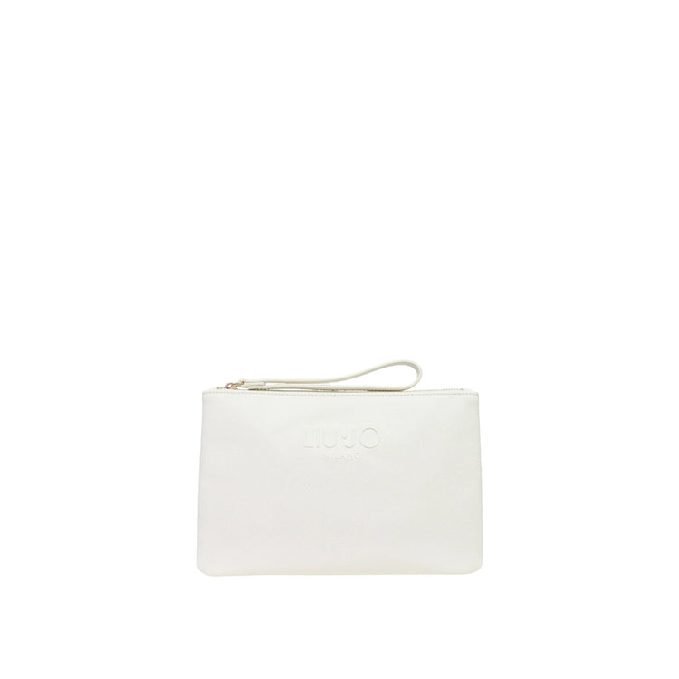 Pochette Donna media con zip e logo Bianco