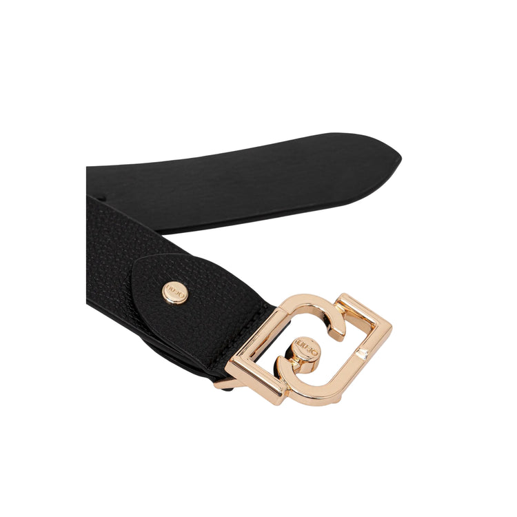 Cintura nera con fibbia con logo dorato