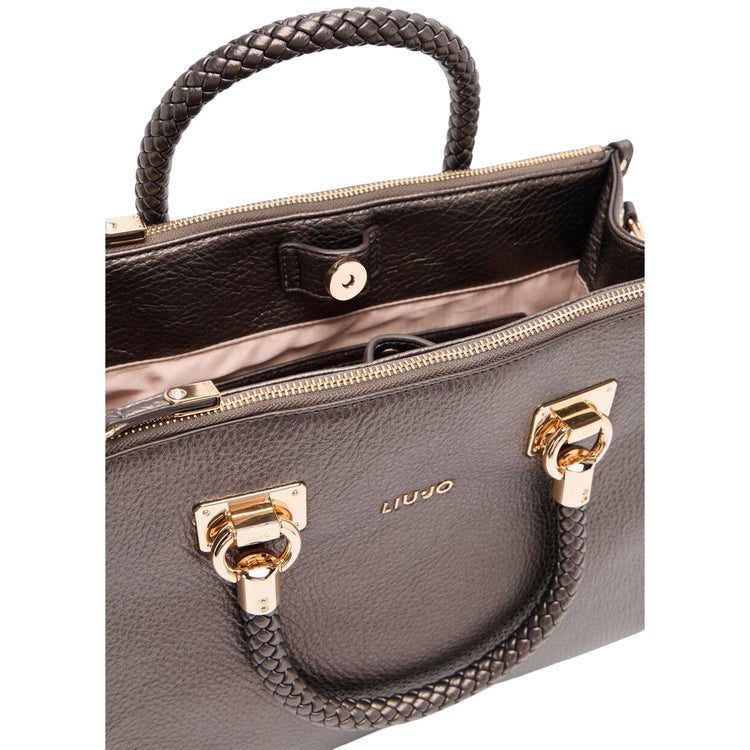 Borsa Donna satchel media con manici intrecciati interno