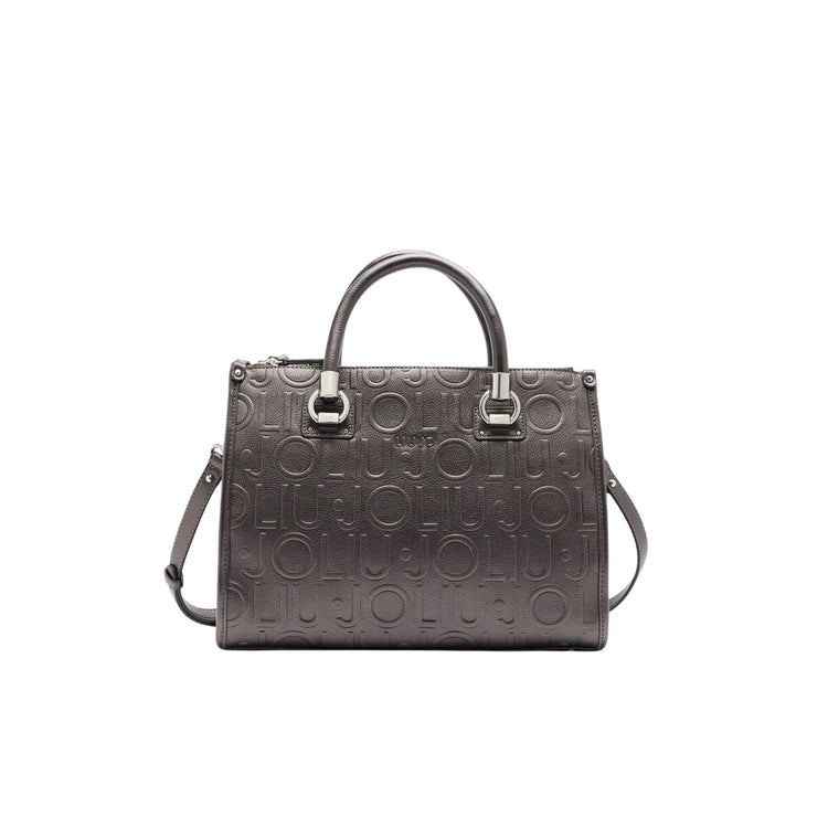 Borsa Donna satchel media con logo a rilievo Grigio