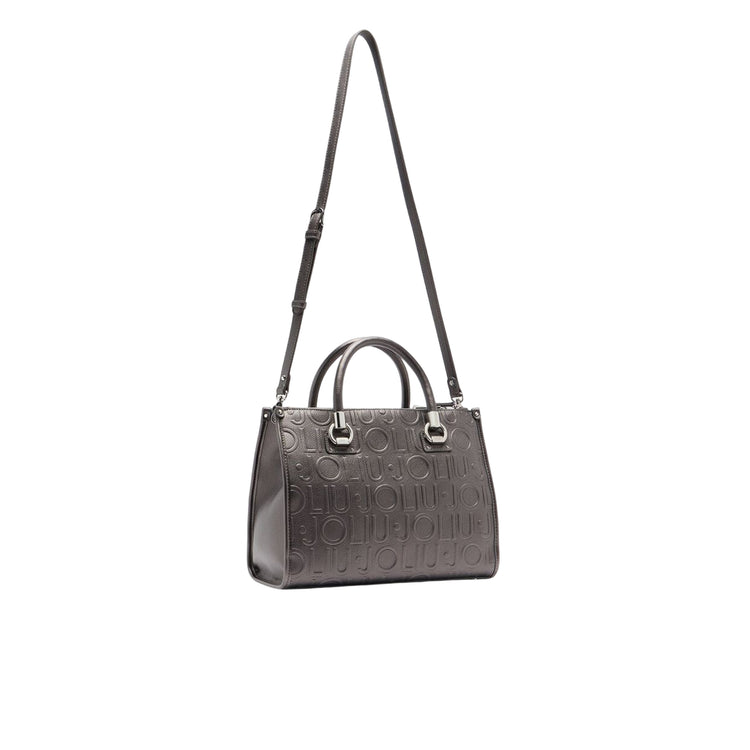 Borsa Donna satchel media con logo a rilievo Grigio retro