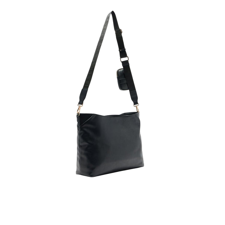Tote bag media Donna con charm a tasca Nero retro