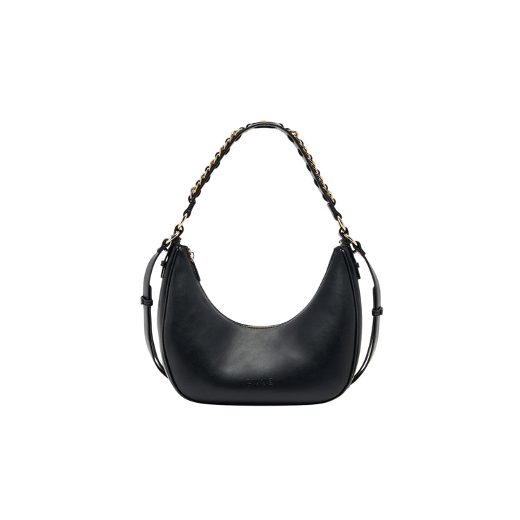 Borsa a spalla piccola con manico catena intrecciata Nero