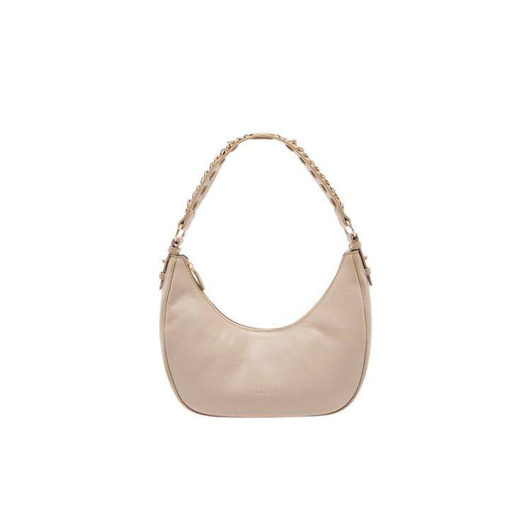 Borsa a spalla piccola con manico catena intrecciata Beige
