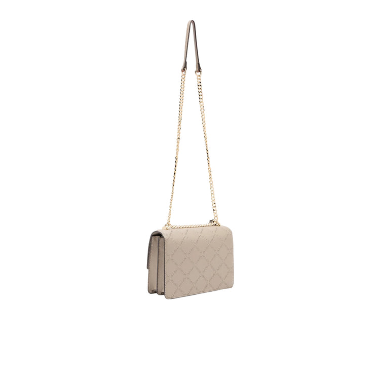Borsa a tracolla con charm e logo all over Beige retro