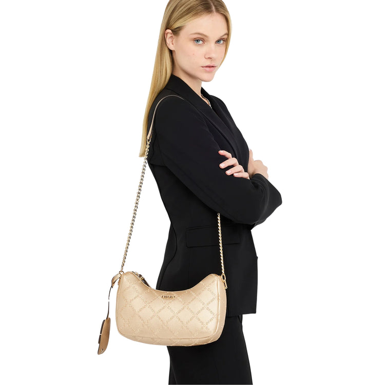 Borsa a tracolla oro con logo all over modella