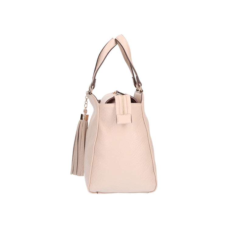Borsa Donna a mano con logo e nappa beige laterale
