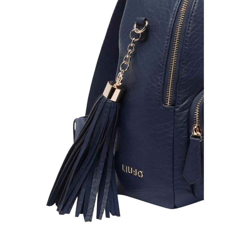 Zaino Donna con spallacci logati in gros grain blu dettaglio