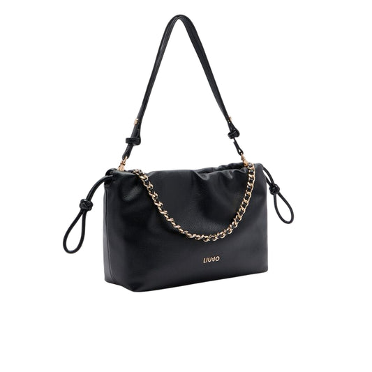 Borsa a spalla media nera con catena laterale