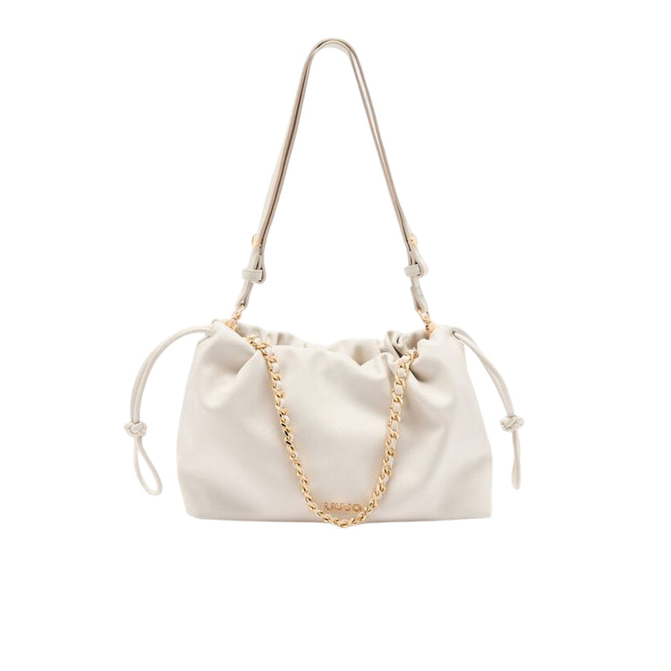 Borsa a spalla media bianca con catena
