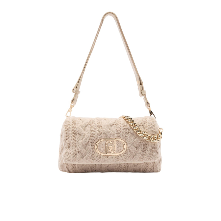 Borsa LaPuffy media in maglia a trecce beige