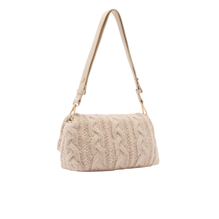 Borsa LaPuffy media in maglia a trecce beige retro