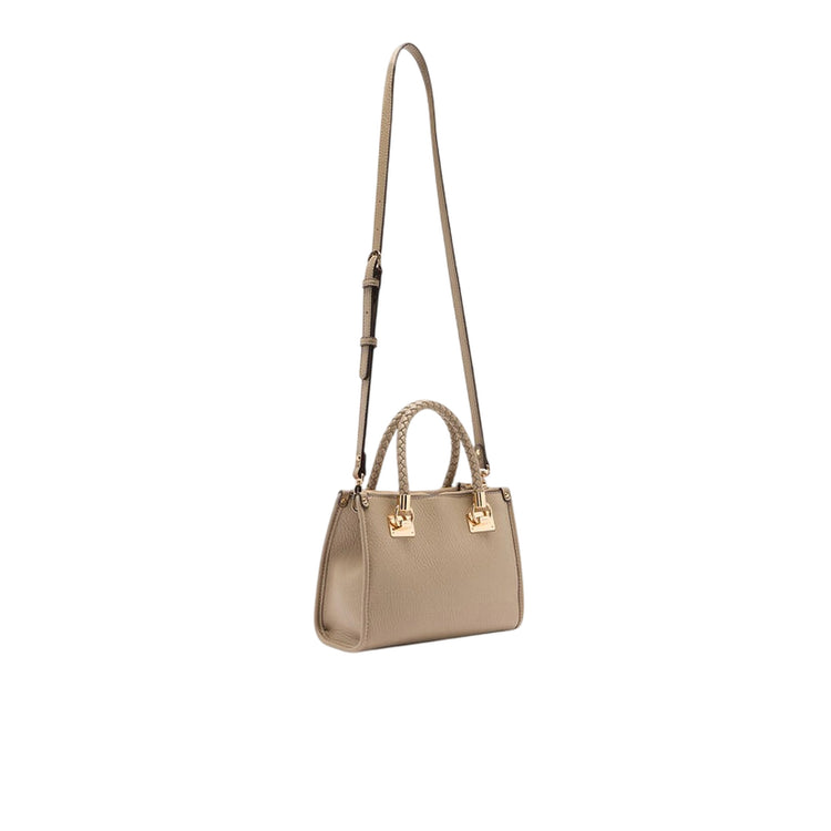 Borsa a mano piccola con manici intrecciati Beige retro