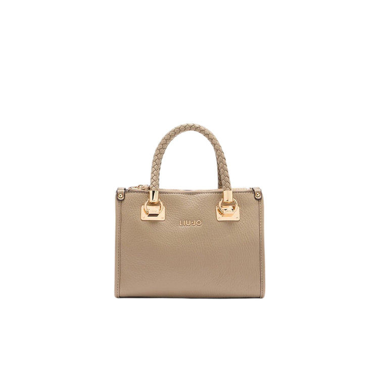 Borsa a mano piccola con manici intrecciati Beige