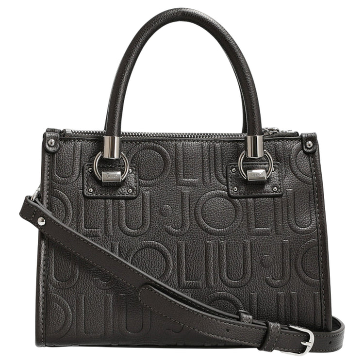 Borsa Donna con logo in rilievo all over grigio scuro retro