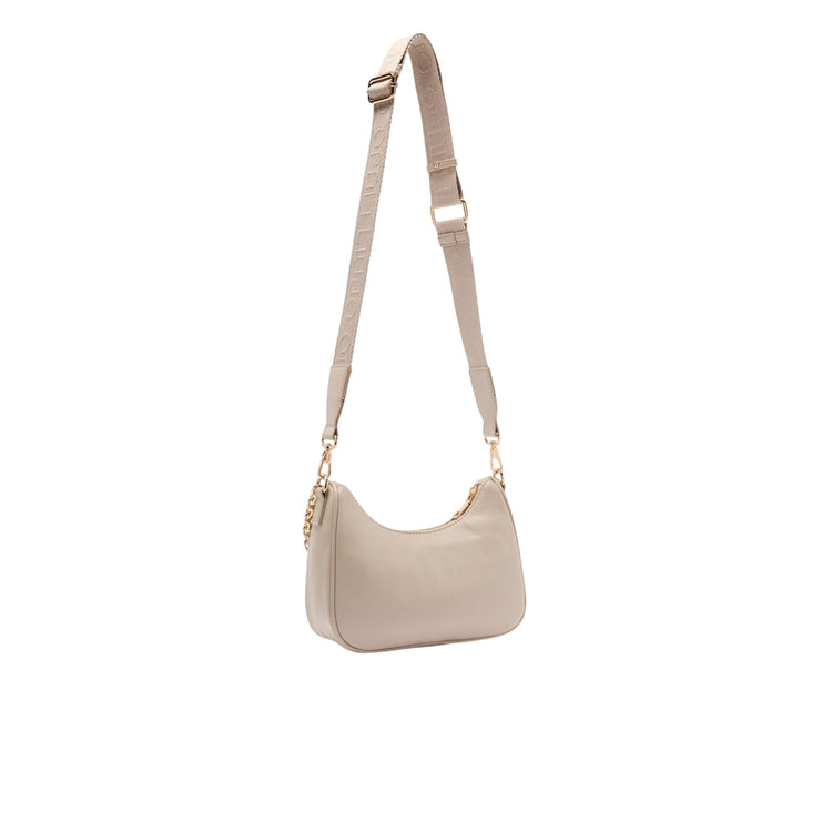 Borsa hobo piccola a tracolla beige con catena retro