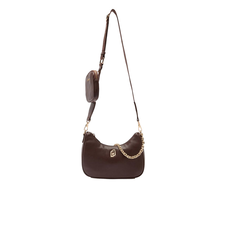 Borsa hobo piccola a tracolla marrone con catena