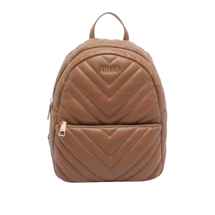 Zaino Donna matelassé con tasca con zip marrone