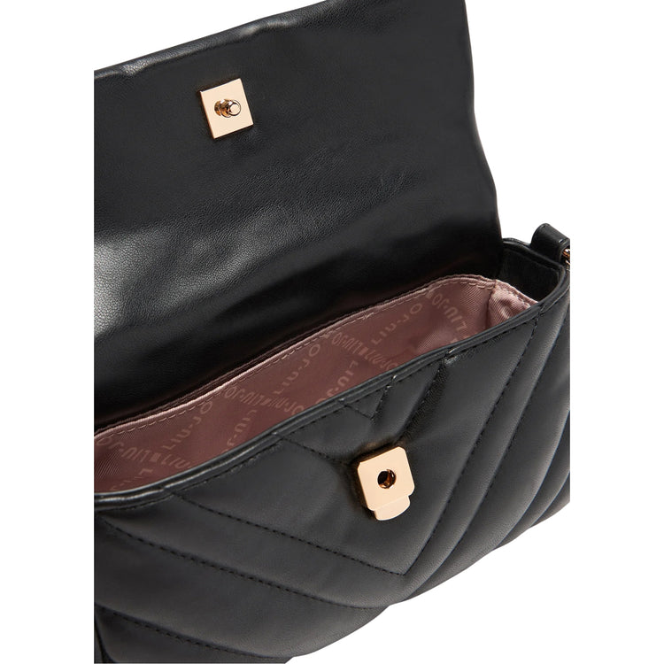 Borsa a tracolla effetto nappa trapuntata nera interno