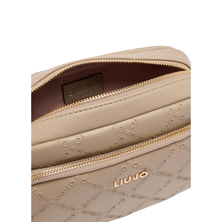 Borsa a tracolla media Donna con motivo rombi Beige dettaglio zip aperta