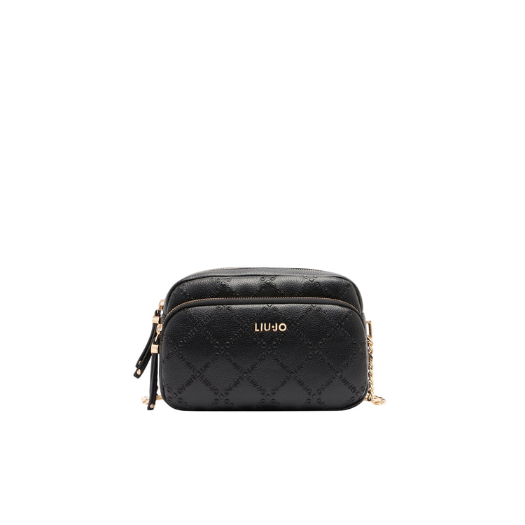 Borsa a tracolla media Donna con motivo rombi Nero