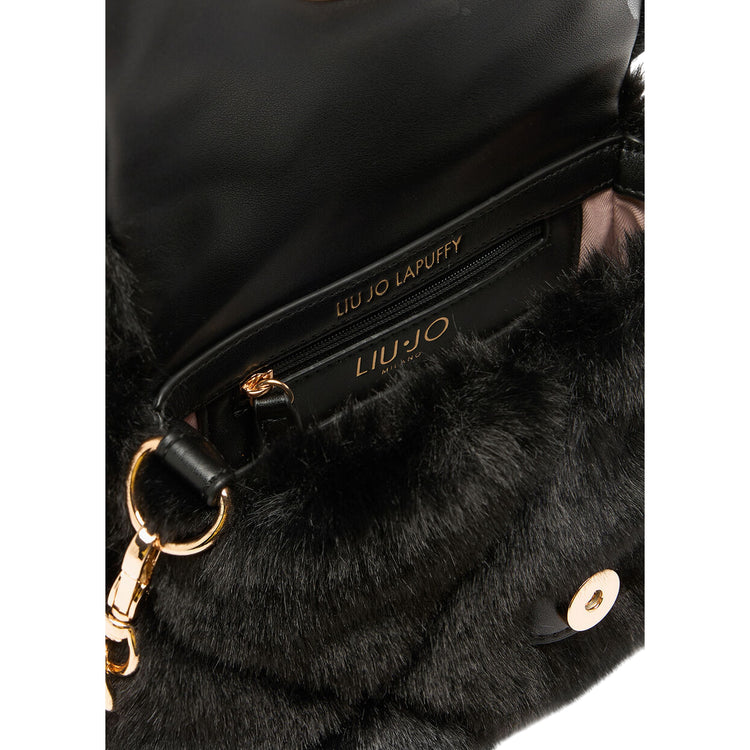 Borsa LaPuffy piccola in pelliccia Nero interno