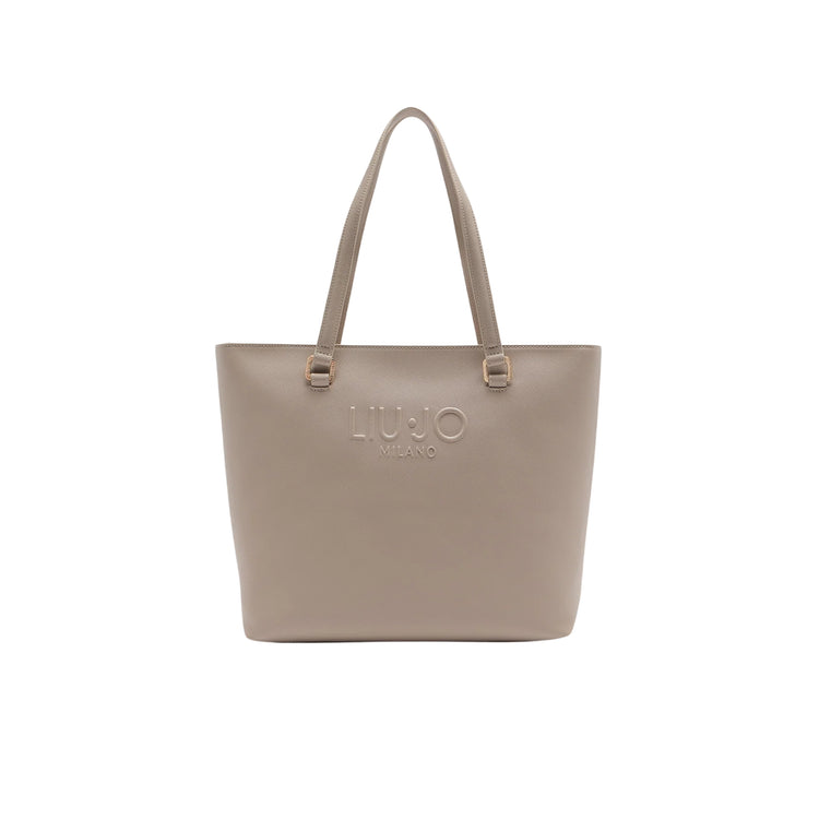 Borsa Shopping Donna con logo rilievo Beige