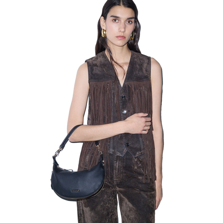 Borsa Hobo piccola Donna effetto nabuk nero modella