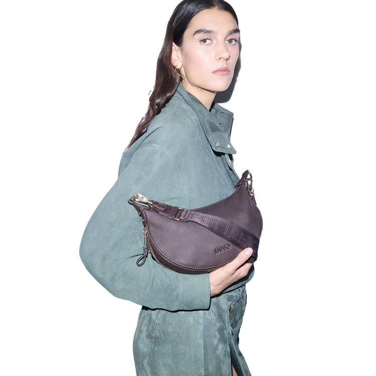 Borsa Hobo piccola Donna effetti nabuk marrone scuro modella