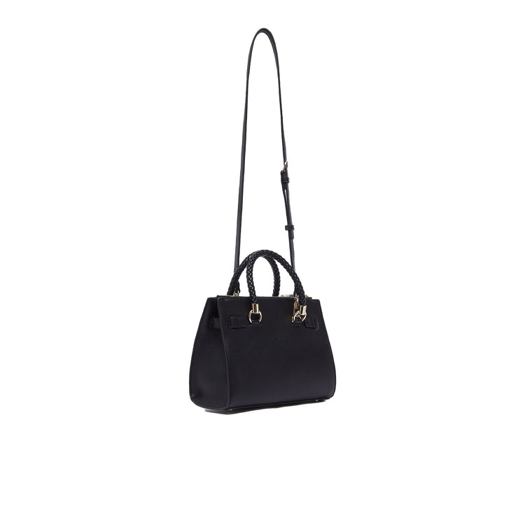 Borsa satchel piccola Donna con charms, colore nero retro