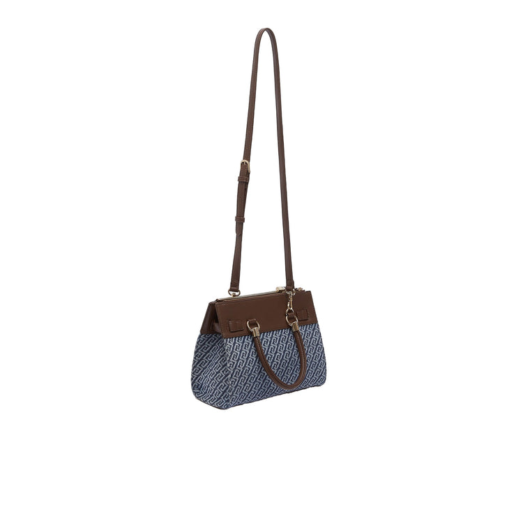 Borsa satchel piccola Donna effetto denim logato retro