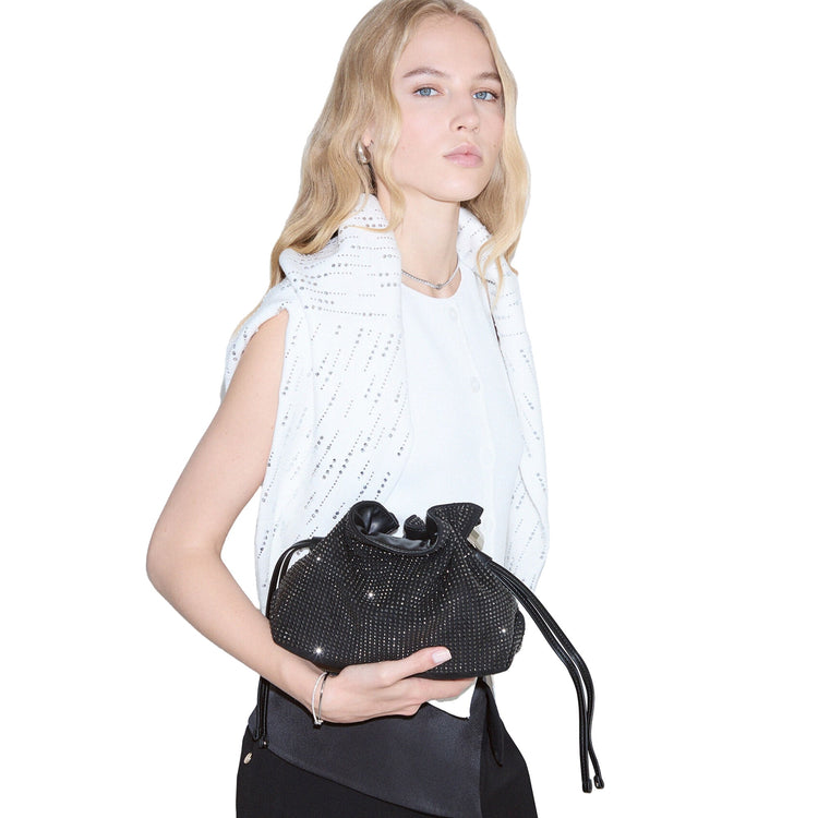 Borsa piccola Riccy con strass all over nero
