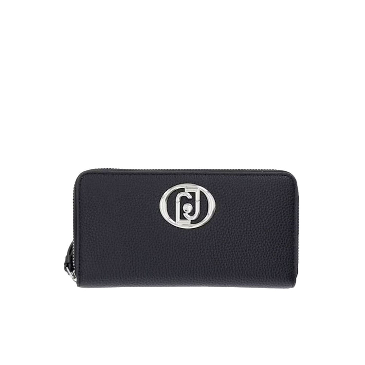 Portafoglio grande Donna con charm logo nero/argento