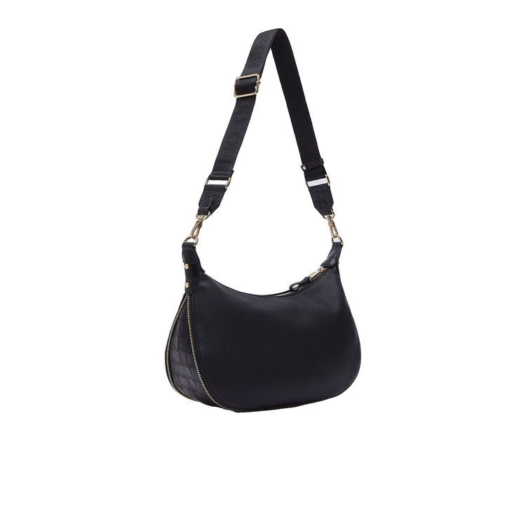 Borsa Hobo Donna media con dettagli zip Nero retro