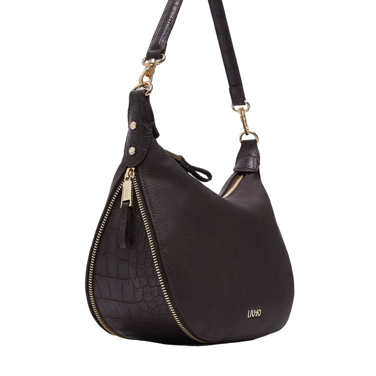 Borsa Hobo Donna media con dettagli zip marrone scuro dettaglio laterale