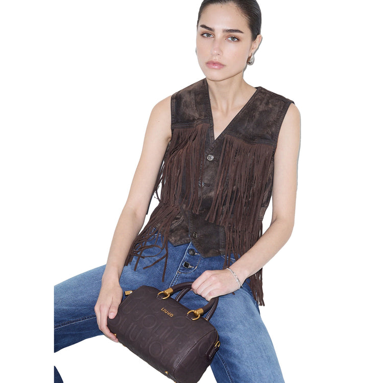 Borsa a mano Donna con logo a rilievo marrone, modella