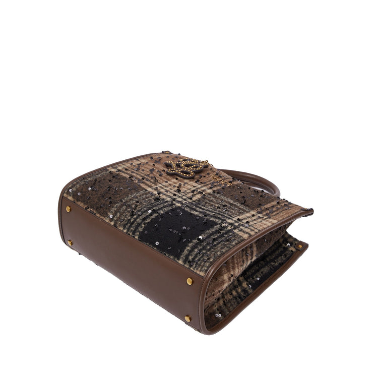 Borsa media Donna check con paillettes marrone