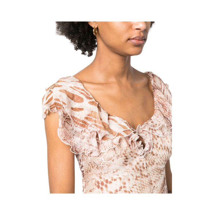 Long women's dress with python print