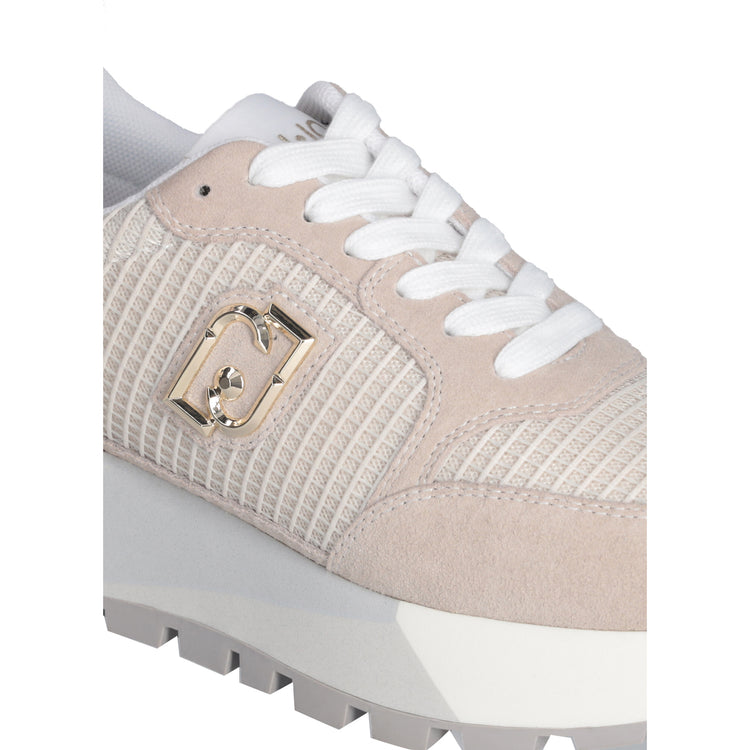 Sneakers platform donna in suede e mesh beige dettaglio