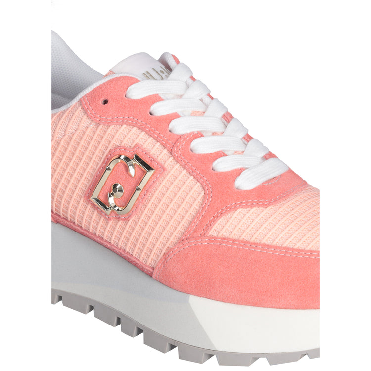 Sneakers platform donna in suede e mesh arancione dettaglio