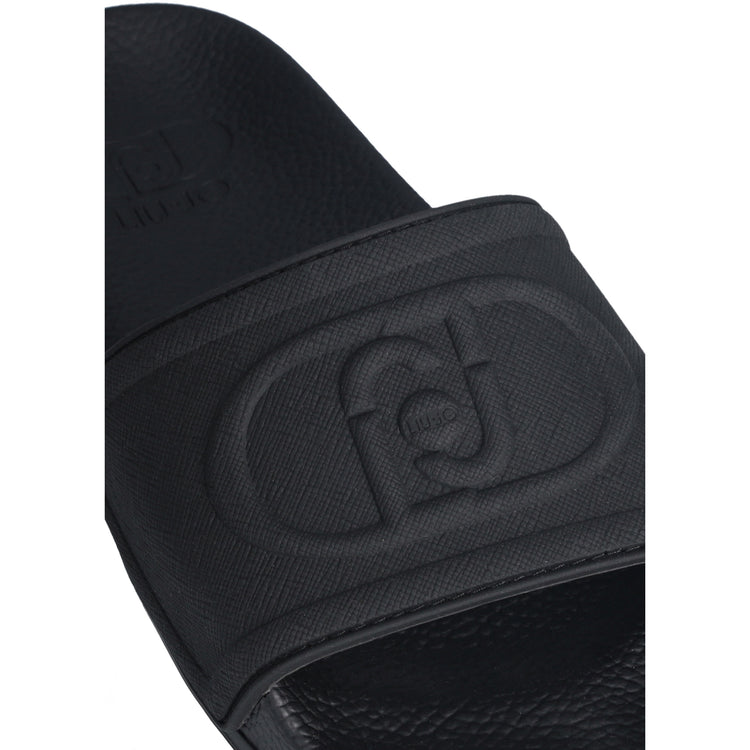 Ciabatte Donna con maxi logo tinta unita nera dettaglio