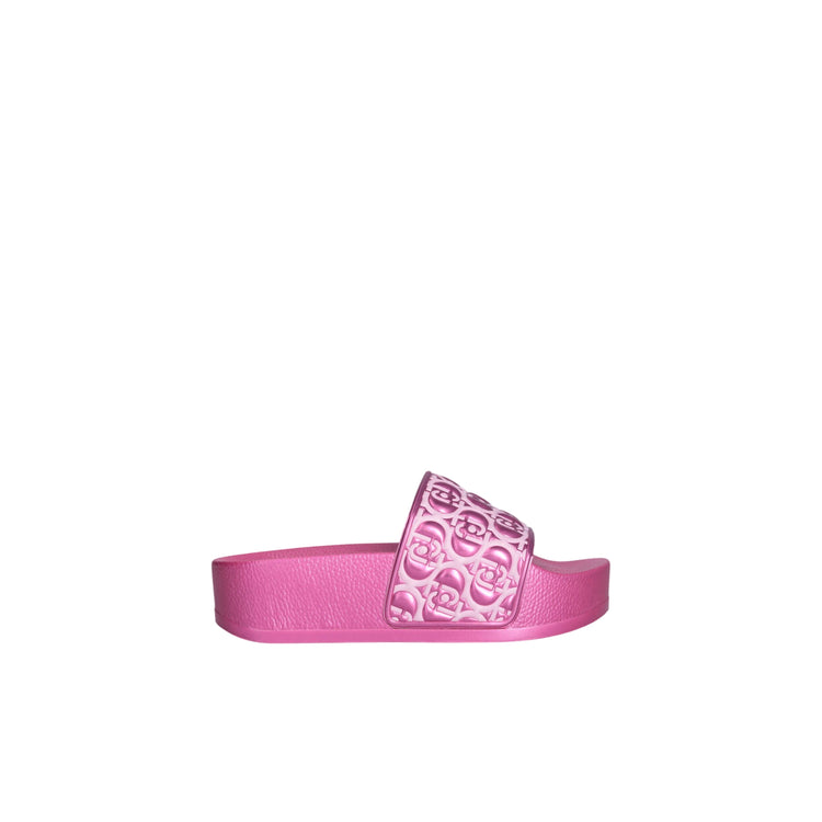 Ciabatte platform da donna con effetto laminato fucsia