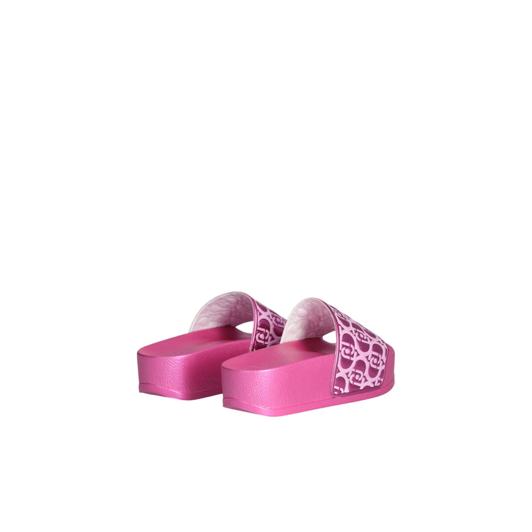 Ciabatte platform da donna con effetto laminato fucsia retro