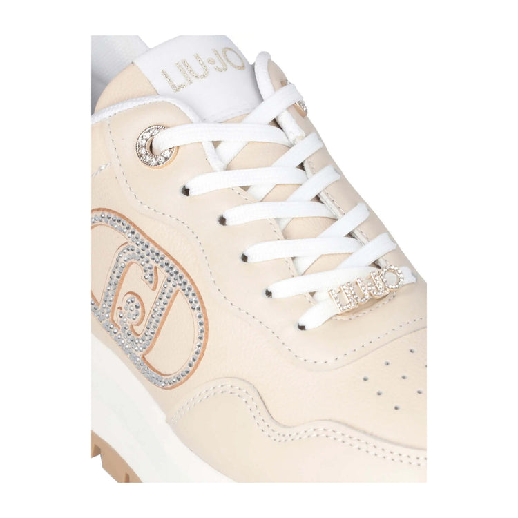 Sneakers Donna beige con logo strass dettaglio